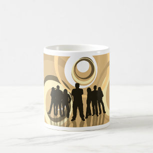 Retro Silhouette People with Abstract Circles Coffee Mug