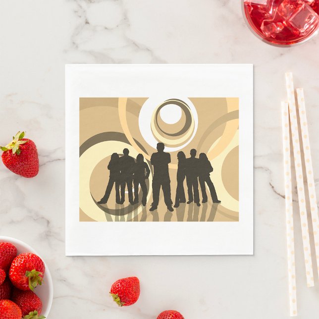 Retro Silhouette People with Abstract Circles Napkin (Creator Uploaded)