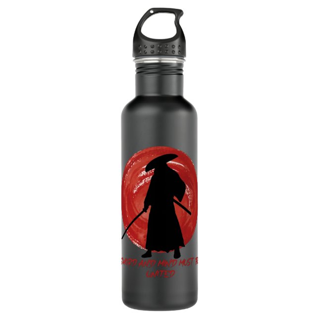 Retro Silhouette Samurai - Samurai Mind Quote 710 Ml Water Bottle (Front)