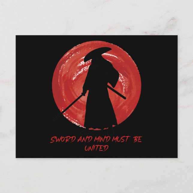 Retro Silhouette Samurai - Samurai Mind Quote Postcard (Front)
