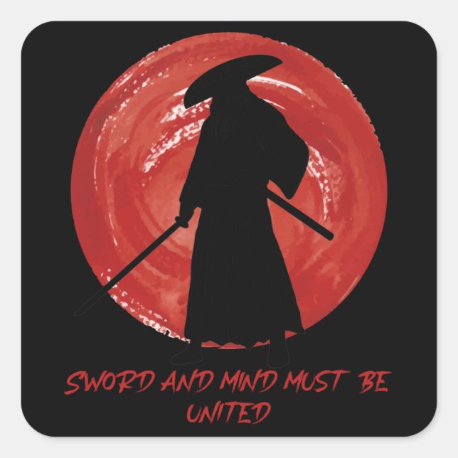 Retro Silhouette Samurai - Samurai Mind Quote Square Sticker (Front)