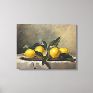 Retro Sill Life Art with Lemons. Wintage Style Art Canvas Print