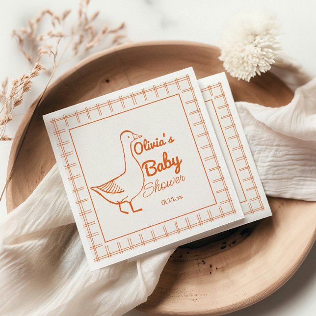 Retro Silly Goose Hand Drawn Nuetral Baby Shower Napkin (Creator Uploaded)