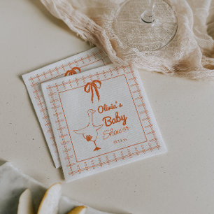 Retro Silly Goose Hand Drawn Ribbon Baby Shower Napkin