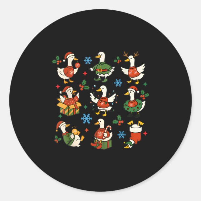 Retro Silly Goose Santa Christmas Cute Merry Goose Classic Round Sticker (Front)