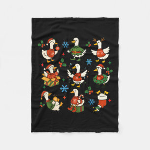 Retro Silly Goose Santa Christmas Cute Merry Goose Fleece Blanket