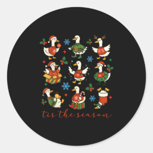 Retro Silly Goose Santa Cute Merry Christmas Tis T Classic Round Sticker