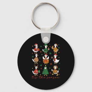 Retro Silly Goose Santa Cute Merry Christmas Tis T Key Ring