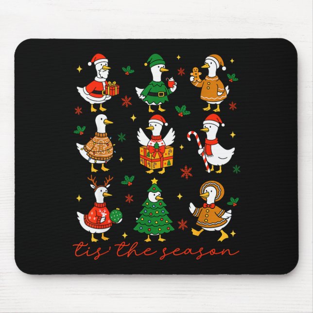 Retro Silly Goose Santa Cute Merry Christmas Tis T Mouse Pad (Front)