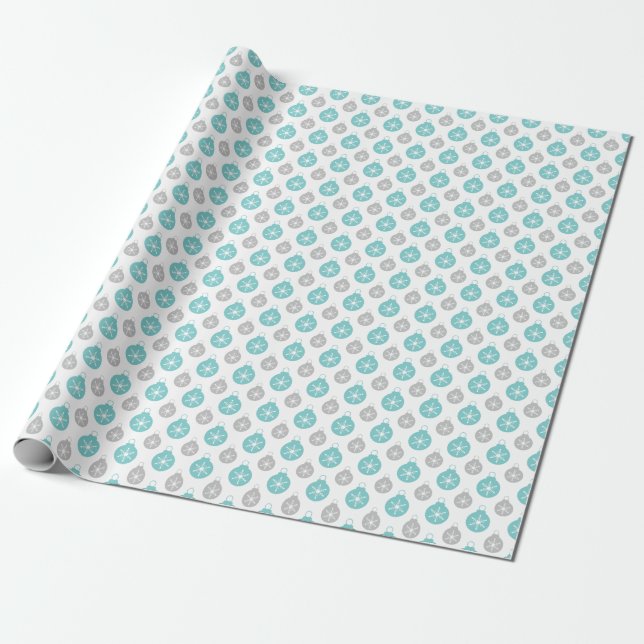 Retro silver and Aqua ornaments  Wrapping Paper (Unrolled)