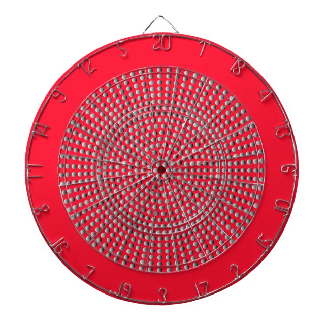 Retro Silver and Red Art Deco Dartboard (Front)
