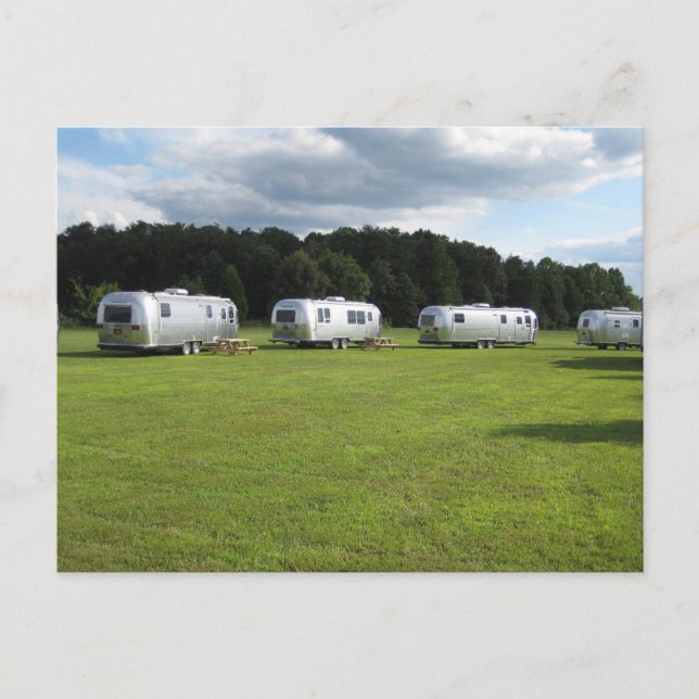 RETRO SILVER CAMPER CAMPGROUND POSTCARDS (Front)