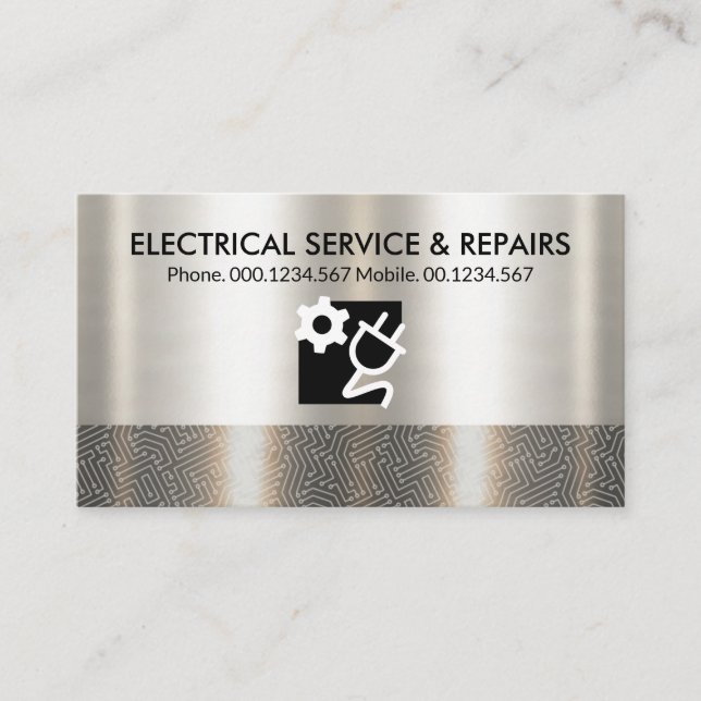 Retro Silver Electronic Circuit Layers Electrician Business Card (Front)