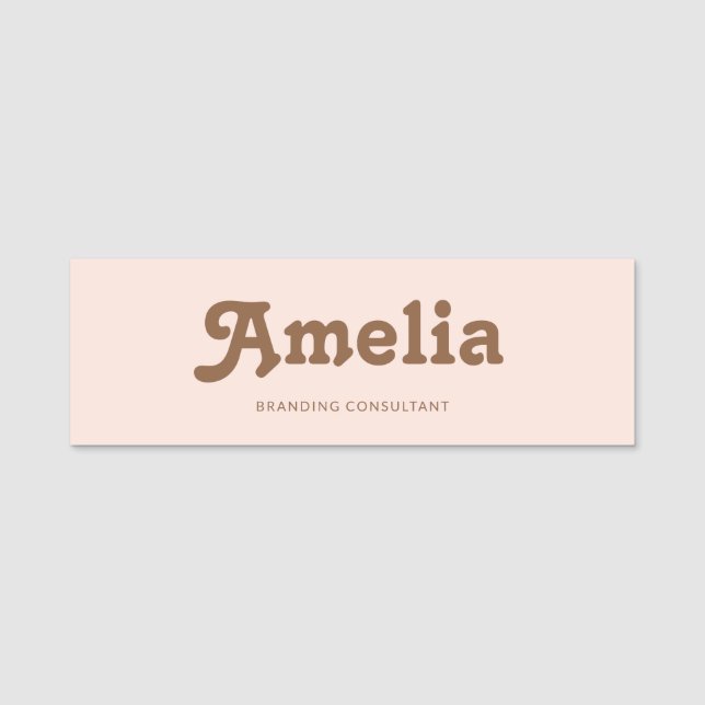 Retro Simple Blush Pink Orange Name Tag (Front)
