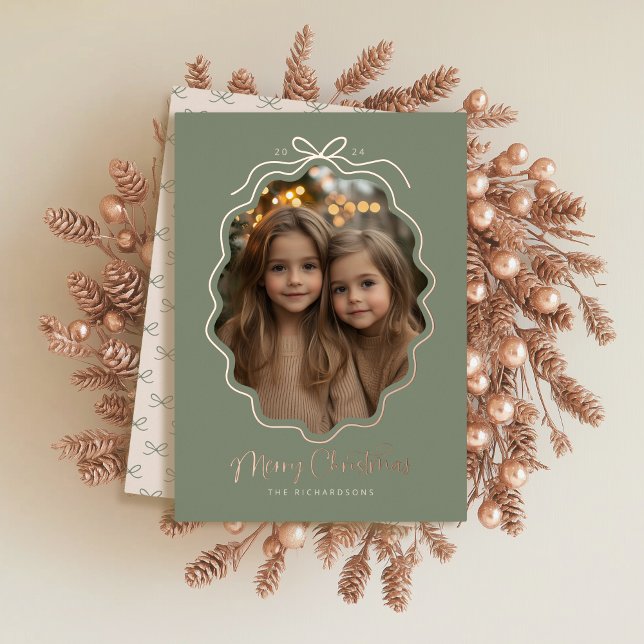 Retro Simple Bow Photo Foil Holiday Card (Shown on a 5" x 7" card)