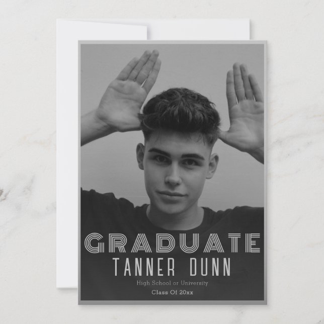 Retro simple one photo graduation  announcement (Front)