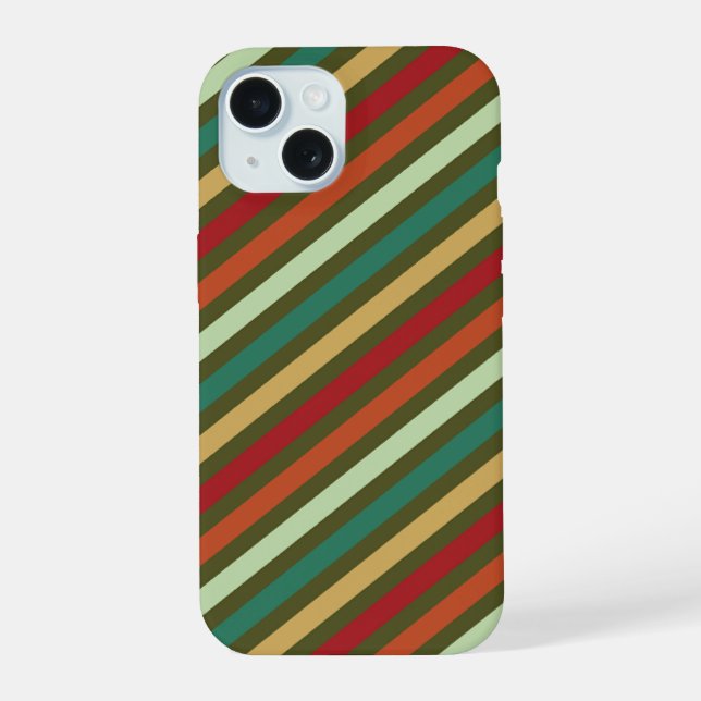 Retro Simple Red Green Diagonal Stripes Pattern iPhone 15 Case (Back)