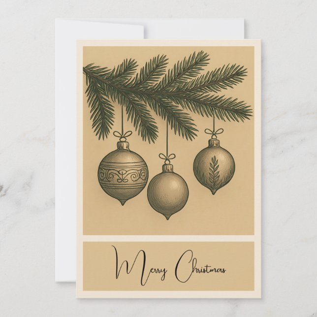 Retro Simple Trendy Christmas Tree  Rustic  Holiday Card (Front)