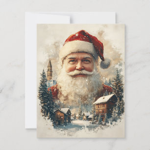 Retro Simple Vintage Christmas Santa Claus Holiday Card