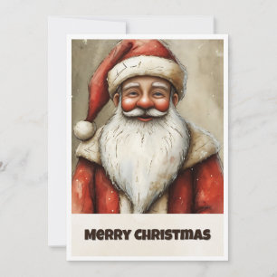 Retro Simple Vintage Christmas Santa Claus Holiday Card