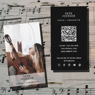 Retro Singer Musician Photo Modern Musical Black Business Card
