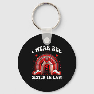 Retro Sister In Law Heart Disease Awareness Rainbo Key Ring