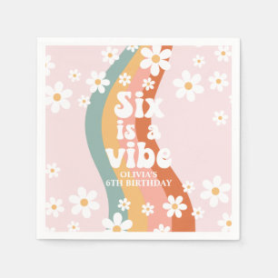 Retro Six is a Vibe Rainbow Daisy 6th Birthday Napkin