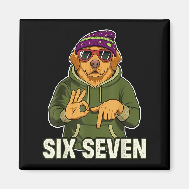 Retro Six Seven Golden Retriever Graphic Gift Men  Magnet (Front)