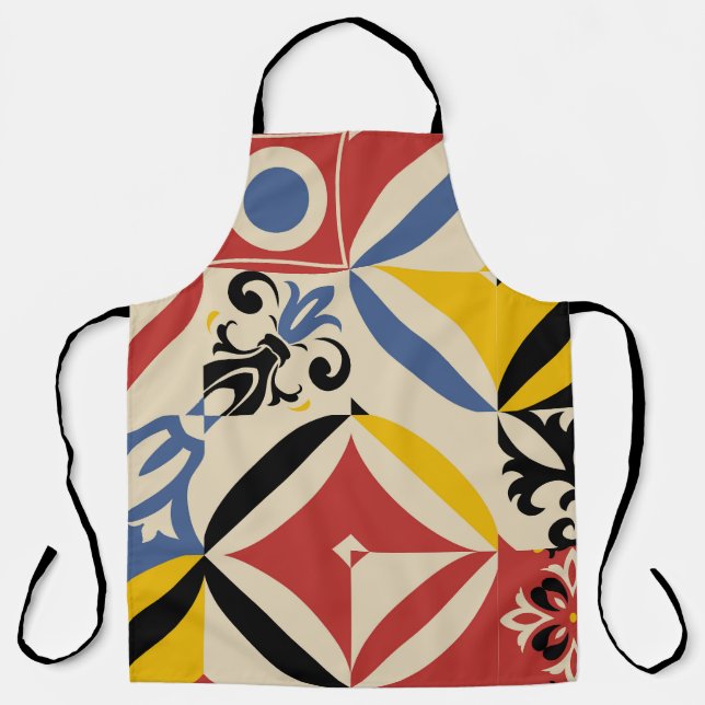 Retro Sixties Azulejos Geometric Pattern Apron (Front)