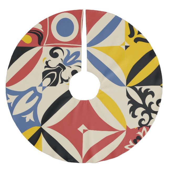 Retro Sixties Azulejos Geometric Pattern Brushed Polyester Tree Skirt (Front)