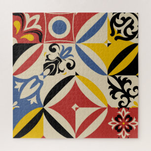 Retro Sixties Azulejos Geometric Pattern Jigsaw Puzzle