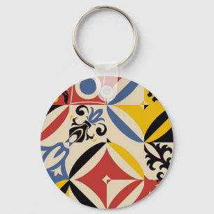Retro Sixties Azulejos Geometric Pattern Key Ring