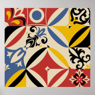 Retro Sixties Azulejos Geometric Pattern Poster