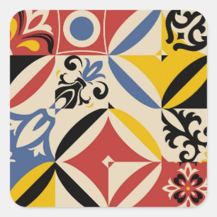 Retro Sixties Azulejos Geometric Pattern Square Sticker