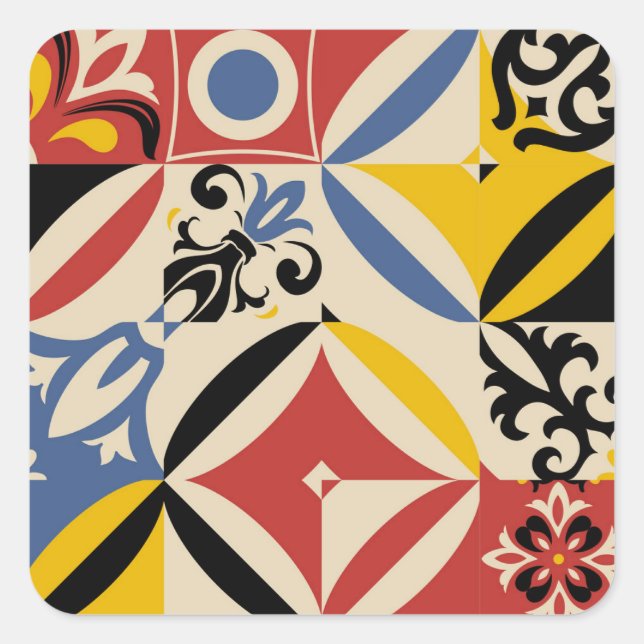 Retro Sixties Azulejos Geometric Pattern Square Sticker (Front)