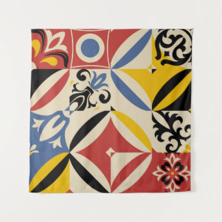 Retro Sixties Azulejos Geometric Pattern Tapestry