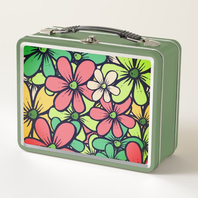 Retro Sixties Floral  Metal Lunch Box (Front)