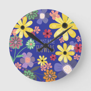 Retro Sixties Must Have Flowers Round Clock