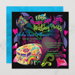 Retro Sixties Peace and Love 18th Birthday Party Invitation