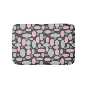 retro, sixties, polka dots, grey and pink bath mat