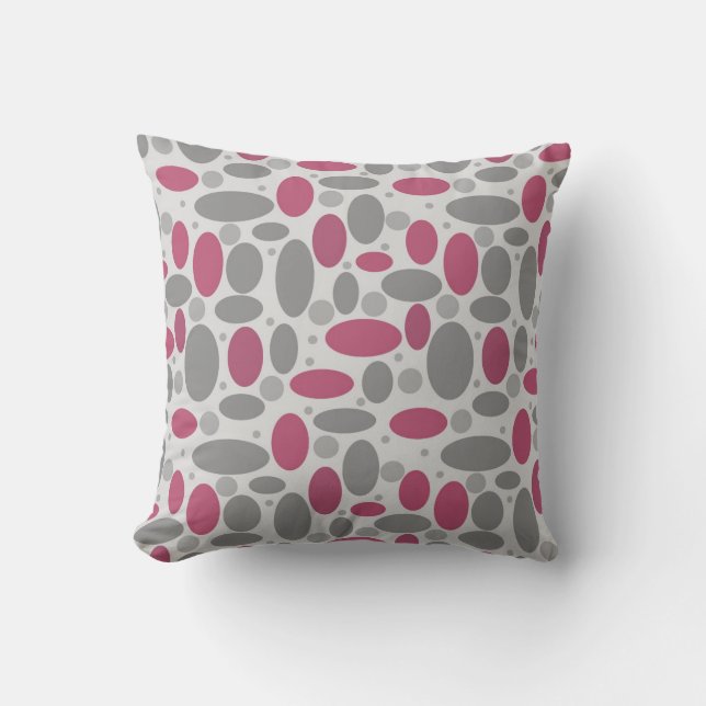 retro, sixties, polka dots, grey and pink cushion (Front)