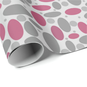 retro, sixties, polka dots, grey and pink wrapping paper