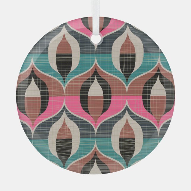 Retro Sixties Style Seamless Pattern Glass Tree Decoration (Front)