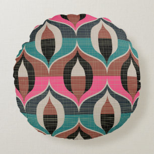 Retro Sixties Style Seamless Pattern Round Cushion