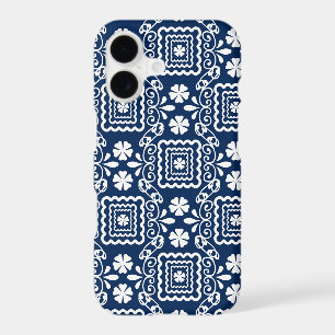 retro sixties white blue floral pattern