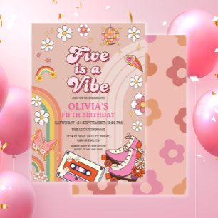 Retro Skate Five is a Vibe Groovy Birthday Invitation