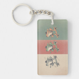 Retro Skate Frog Trio – Vintage Animal Art Key Ring