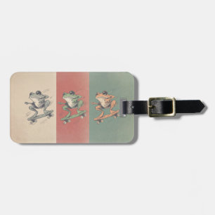 Retro Skate Frog Trio – Vintage Animal Art Luggage Tag