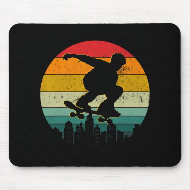 Retro Skate Longboarding Performing Tricks Skating Mouse Pad (Front)