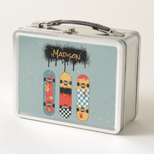 Retro Skateboard Blue Cool Custom Name Metal Lunch Box